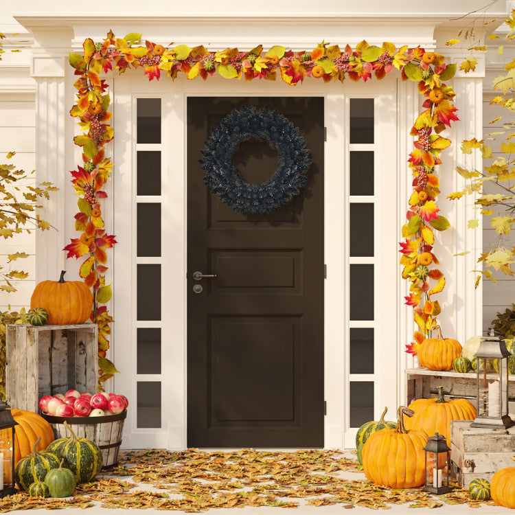24 Inch Artificial Pre-lit Halloween Wreath with 35 Purple LED Lights