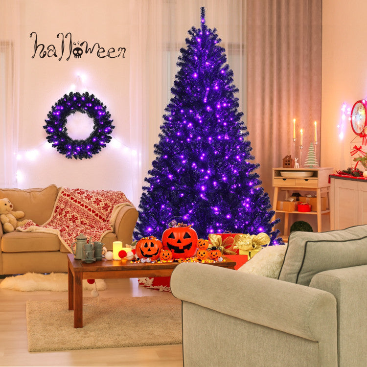 24 Inch Artificial Pre-lit Halloween Wreath with 35 Purple LED Lights