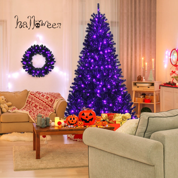 24 Inch Artificial Pre-lit Halloween Wreath with 35 Purple LED Lights