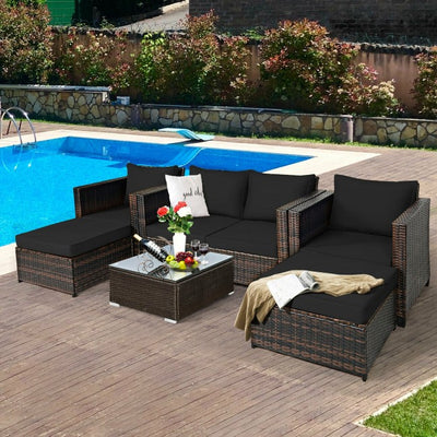 5 Pieces Patio Cushioned Rattan Furniture Set