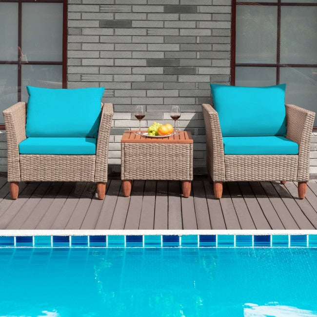 3 Pieces Patio Rattan Bistro Furniture Set