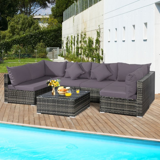 7 Pieces Rattan Sectional Sofa Set with Cushion for Patio Garden