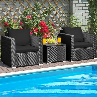 3 Pieces Patio Wicker Furniture Set with Cushion