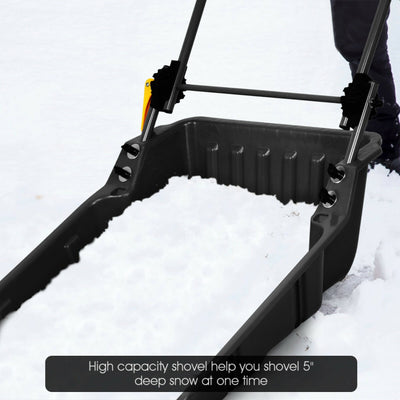 24" x 26" Folding Snow Pusher Scoop Sleigh Shovel with U-Handle and Wheels for Walkways Backyard Driveway