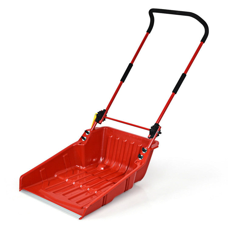 24" x 26" Folding Snow Pusher Scoop Sleigh Shovel with U-Handle and Wheels for Walkways Backyard Driveway