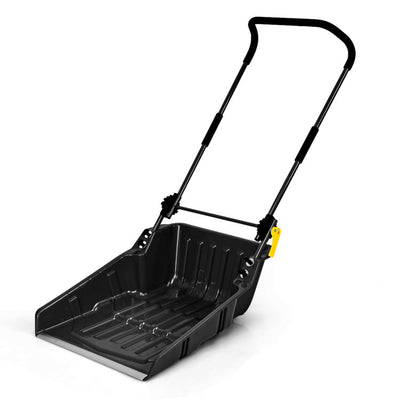 24" x 26" Folding Snow Pusher Scoop Sleigh Shovel with U-Handle and Wheels for Walkways Backyard Driveway