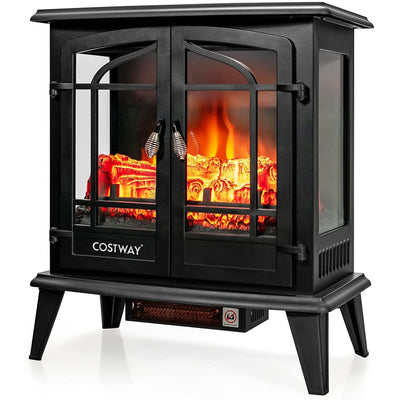 25 Inch Electric Fireplace Stove 1400W Freestanding Fireplace Heater with Adjustable Temperature and Overheat Protection