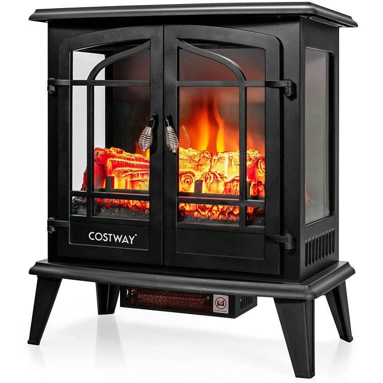 25 Inch Electric Fireplace Stove 1400W Freestanding Fireplace Heater with Adjustable Temperature and Overheat Protection