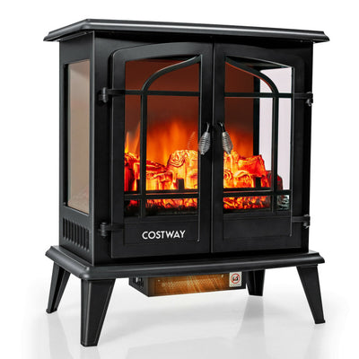 25 Inch Electric Fireplace Stove 1400W Freestanding Fireplace Heater with Adjustable Temperature and Overheat Protection