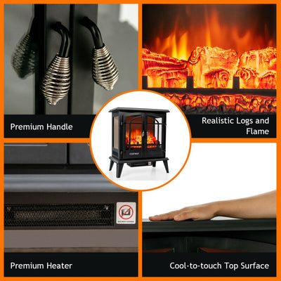 25 Inch Electric Fireplace Stove 1400W Freestanding Fireplace Heater with Adjustable Temperature and Overheat Protection