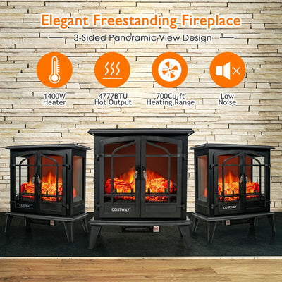 25 Inch Electric Fireplace Stove 1400W Freestanding Fireplace Heater with Adjustable Temperature and Overheat Protection