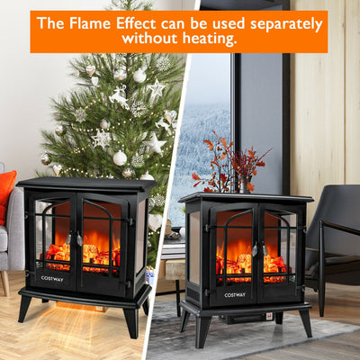 25 Inch Electric Fireplace Stove 1400W Freestanding Fireplace Heater with Adjustable Temperature and Overheat Protection