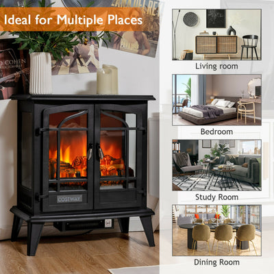 25 Inch Electric Fireplace Stove 1400W Freestanding Fireplace Heater with Adjustable Temperature and Overheat Protection