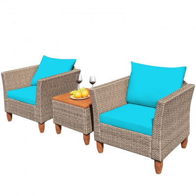 3 Pieces Patio Rattan Bistro Furniture Set