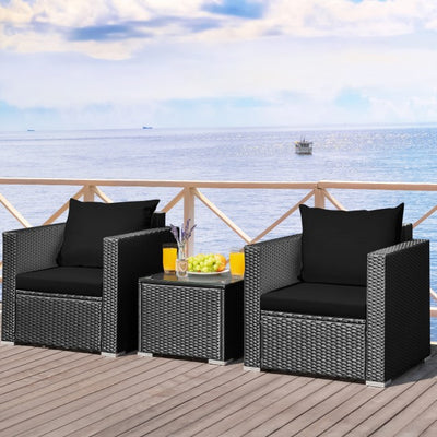 3 Pieces Patio Wicker Furniture Set with Cushion