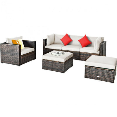 6 Pieces Patio Rattan Furniture Set with Sectional Cushion