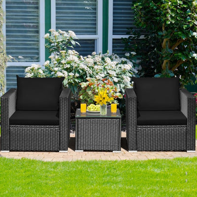 3 Pieces Patio Wicker Furniture Set with Cushion