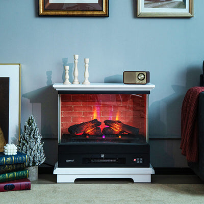 27 Inch Freestanding Electric Fireplace 1400W Fireplace Heater with Thermostat Control and Overheat Protection