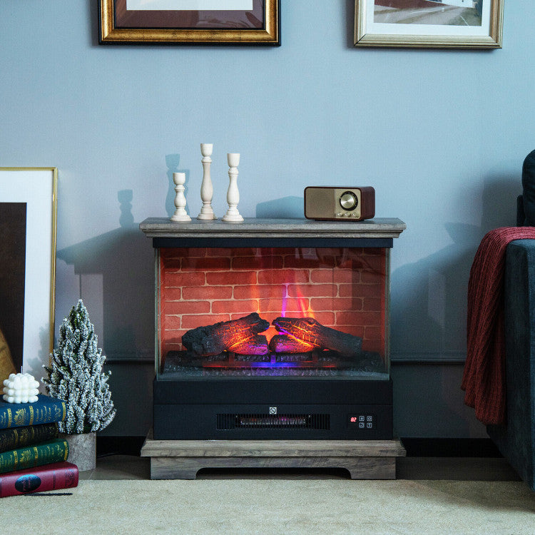 27 Inch Freestanding Electric Fireplace 1400W Fireplace Heater with Thermostat Control and Overheat Protection