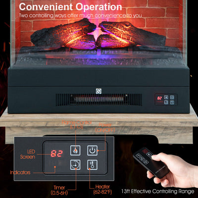 27 Inch Freestanding Electric Fireplace 1400W Fireplace Heater with Thermostat Control and Overheat Protection