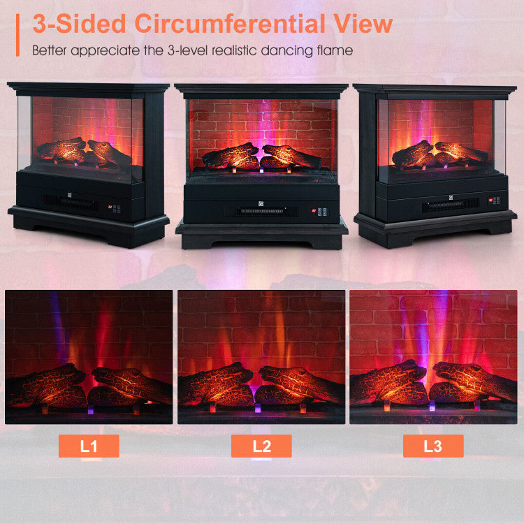 27 Inch Freestanding Electric Fireplace 1400W Fireplace Heater with Thermostat Control and Overheat Protection