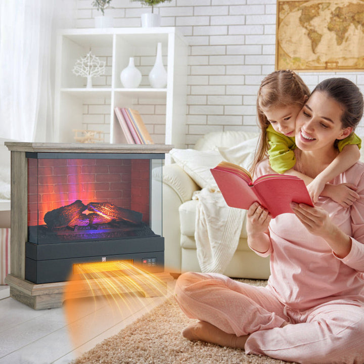 27 Inch Freestanding Electric Fireplace 1400W Fireplace Heater with Thermostat Control and Overheat Protection