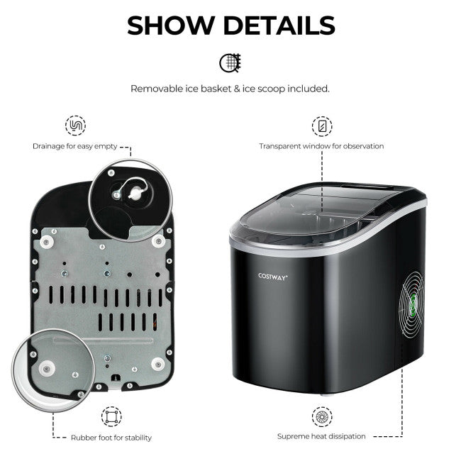 27 LBS/24H Countertop Ice Cube Maker Portable Ice Machine with Self-Cleaning Function