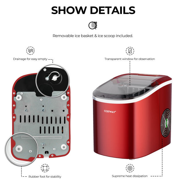 27 LBS/24H Countertop Ice Cube Maker Portable Ice Machine with Self-Cleaning Function