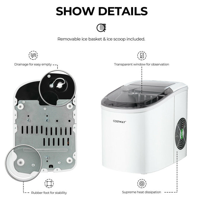 27 LBS/24H Countertop Ice Cube Maker Portable Ice Machine with Self-Cleaning Function