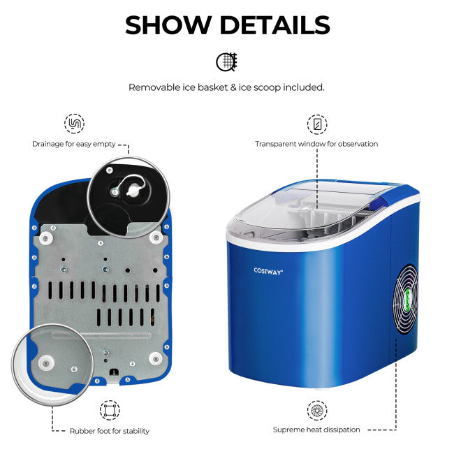 27 LBS/24H Countertop Ice Cube Maker Portable Ice Machine with Self-Cleaning Function
