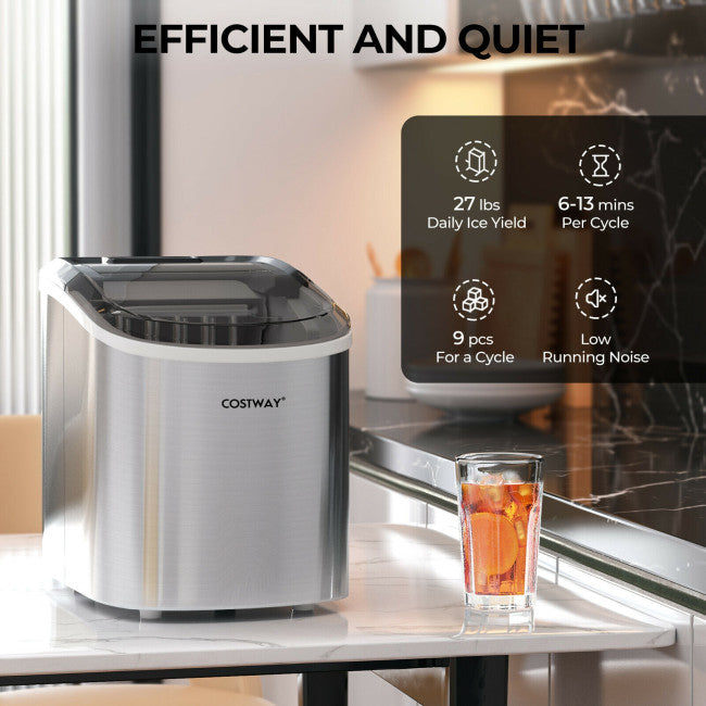 27 LBS/24H Countertop Ice Cube Maker Portable Ice Machine with Self-Cleaning Function