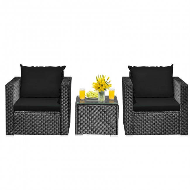 3 Pieces Patio Wicker Furniture Set with Cushion