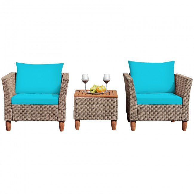 3 Pieces Patio Rattan Bistro Furniture Set