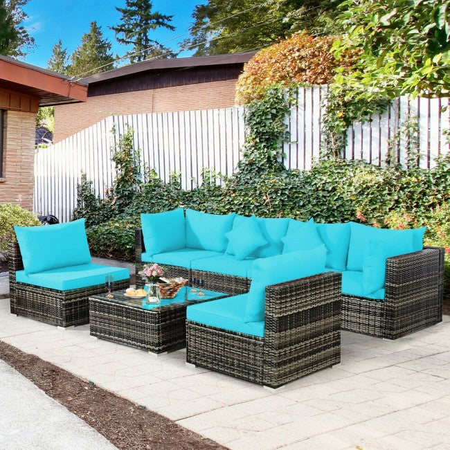 7 Pieces Rattan Sectional Sofa Set with Cushion for Patio Garden