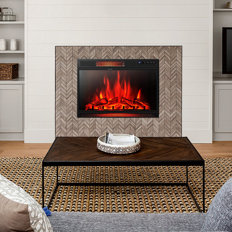 28 Inch Electric Fireplace Wall Recessed and Freestanding Heater with Remote Control and Touch Screen