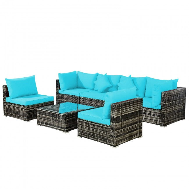 7 Pieces Rattan Sectional Sofa Set with Cushion for Patio Garden