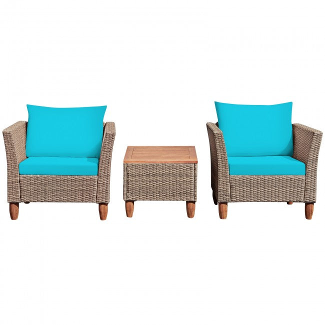 3 Pieces Patio Rattan Bistro Furniture Set