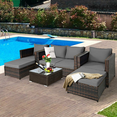 5 Pieces Patio Cushioned Rattan Furniture Set