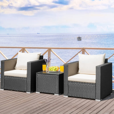 3 Pieces Patio Wicker Furniture Set with Cushion