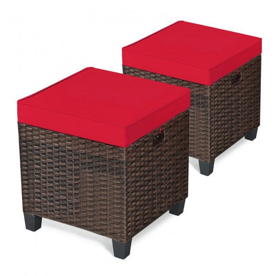 2 Pieces Patio Rattan Ottoman Cushioned Seat