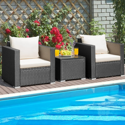 3 Pieces Patio Wicker Furniture Set with Cushion