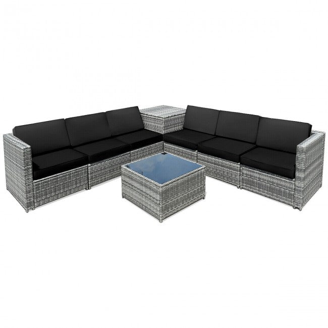 8 Pcs Wicker Sofa Rattan Dinning Set with Storage Table