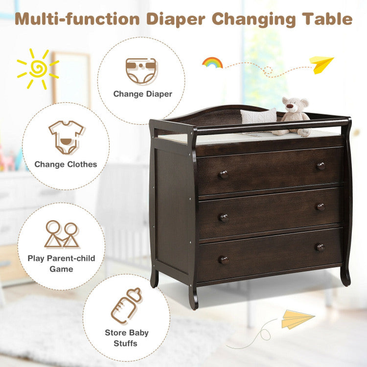 2 In 1 Baby Changer Dresser 3-Drawer Infant Diaper Changing Table with Safety Belt for Nursery