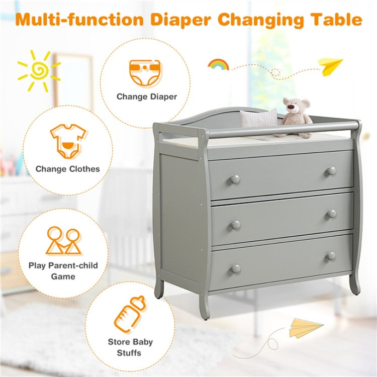 2 In 1 Baby Changer Dresser 3-Drawer Infant Diaper Changing Table with Safety Belt for Nursery