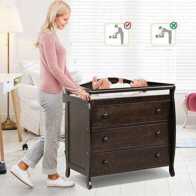 2 In 1 Baby Changer Dresser 3-Drawer Infant Diaper Changing Table with Safety Belt for Nursery