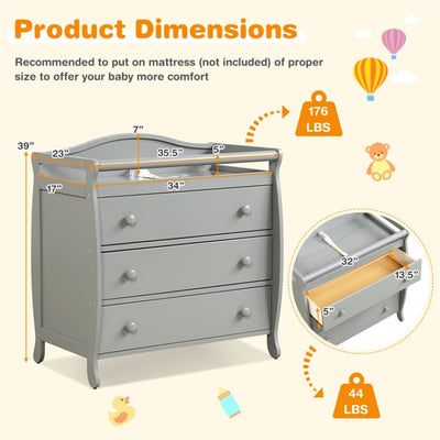 2 In 1 Baby Changer Dresser 3-Drawer Infant Diaper Changing Table with Safety Belt for Nursery