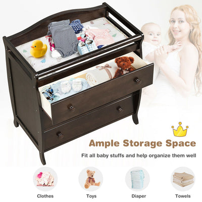 2 In 1 Baby Changer Dresser 3-Drawer Infant Diaper Changing Table with Safety Belt for Nursery