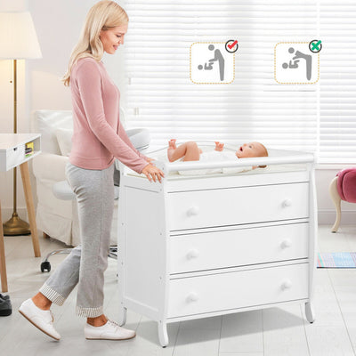 2 In 1 Baby Changer Dresser 3-Drawer Infant Diaper Changing Table with Safety Belt for Nursery