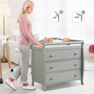 2 In 1 Baby Changer Dresser 3-Drawer Infant Diaper Changing Table with Safety Belt for Nursery