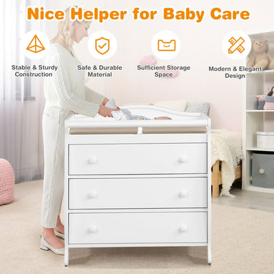 2 In 1 Baby Changer Dresser 3-Drawer Infant Diaper Changing Table with Safety Belt for Nursery